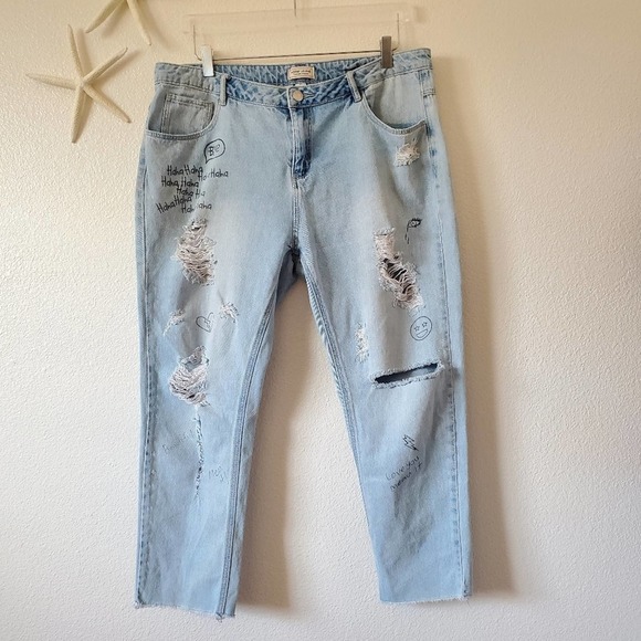 Adam Levine The Girlfriens Distressed Doddled Straight Leg Jeans Size 17 Women - Picture 1 of 11